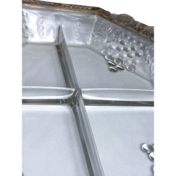 Vintage 1950s Jeannette Glass 4‑Section Relish Tray w/ Grape Motif & Gold Trim - Picture 6 of 9